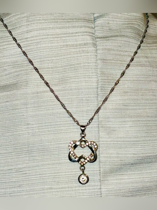 925 Sterling Silver Jewelry - 925 Sterling Silver Intertwined Hearts Pendants and Necklace